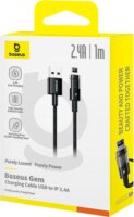 Baseus Gem USB-A apa - Lightning apa Adat és gyorstöltő kábel 1m - Fekete