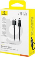 Baseus Gem USB-A apa - Lightning apa Adat és gyorstöltő kábel 2m - Fekete