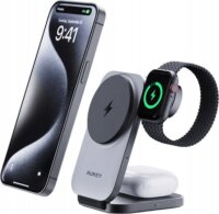 Aukey LC-MC312 3in1 Töltőállomás Apple termékekhez 15W - Szürke