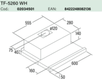 Cata Campana TF-5260 WH/L Teleszkópos beépíthető Páraelszívó - Fehér