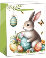 Szürke nyuszi mintás szalagfüles papír ajándéktasak (18 x 23 cm) - Mintás