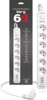 Kerg M02597 Túlfeszültségvédő Elosztó 6 aljzatos 3xUSB-A 16A 1,5m - Fehér