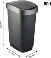 Rotho Twist Silver 50 literes Billenőfedeles szemetes - Fekete