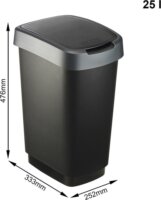 Rotho Twist Silver 25 literes Billenőfedeles szemetes - Fekete