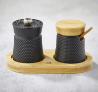 Peugeot Bali Fonte Manuális Só- és borsőrlő szett tartóval 8cm - Fekete/Natúr