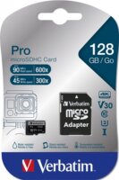 Verbatim 128GB Pro U3 microSDXC UHS-3 CL10 Memóriakártya + Adapter