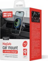 ColorWay CW-CHMW041Q-BK Vezeték nélküli MagSafe Autós gyorstöltő 15W - Fekete