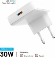 Fixed Slim USB-C Hálózati Utazó Gyorstöltő Adapter 30W - Fehér