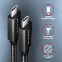 Axagon BUCM32-CM05AB USB-C apa - USB-C apa Adat- és töltőkábel 100W 0.5m - Fekete