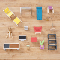 KidKraft Boho Naturals Három szintes stílusos Fa babaház kiegészítőkkel