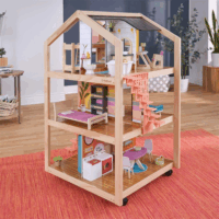 KidKraft Boho Naturals Három szintes stílusos Fa babaház kiegészítőkkel