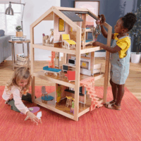 KidKraft Boho Naturals Három szintes stílusos Fa babaház kiegészítőkkel