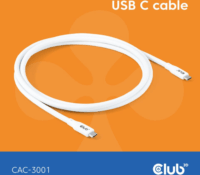 Club 3D Lifestyle USB-C apa - USB-C apa 4.0 Adat és töltő kábel 2m - Fehér