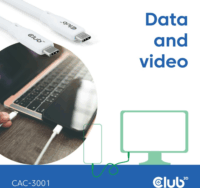 Club 3D Lifestyle USB-C apa - USB-C apa 4.0 Adat és töltő kábel 2m - Fehér