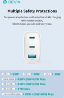 Devia ST111967 Extreme Speed Series USB-A / 2x USB-C Hálózati Gyorsöltő Adapter 65W + USB-C Kábel - Fehér