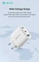 Devia ST111967 Extreme Speed Series USB-A / 2x USB-C Hálózati Gyorsöltő Adapter 65W + USB-C Kábel - Fehér