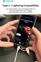 Devia ST121485 Smart Series USB-C apa - USB-C / Lightning apa Adat- és töltőkábel 1.2m - Fehér