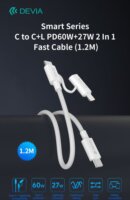 Devia ST121485 Smart Series USB-C apa - USB-C / Lightning apa Adat- és töltőkábel 1.2m - Fehér