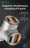 Devia ST112537 Smart Series 2xUSB-C / 2xUSB-C Szivargyújtós Gyorstöltő Adapter 48W - Ezüst