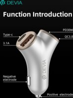 Devia ST112537 Smart Series 2xUSB-C / 2xUSB-C Szivargyújtós Gyorstöltő Adapter 48W - Ezüst