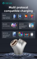 Devia ST112537 Smart Series 2xUSB-C / 2xUSB-C Szivargyújtós Gyorstöltő Adapter 48W - Ezüst