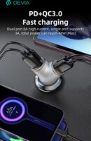 Devia ST112537 Smart Series 2xUSB-C / 2xUSB-C Szivargyújtós Gyorstöltő Adapter 48W - Ezüst