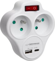 Esperanza ELK311W USB-C / USB-A Hálózati elosztó 2 aljzatos - Fehér