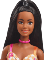 Mattel Barbie Fashionista - Fekete hajú Barbie baba kockás virágmintás midi ruhában