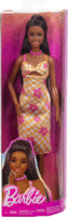 Mattel Barbie Fashionista - Fekete hajú Barbie baba kockás virágmintás midi ruhában