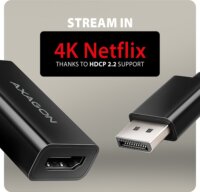 Axagon RVD-HI20N DisplayPort 1.2 Apa - HDMI 2.0 Anya Adapterkábel 0.15m - Fekete