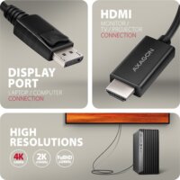 Axagon RVD-HI20C2 DisplayPort 1.4 Apa - HDMI 2.0 Apa Adapterkábel 1.8m - Fekete