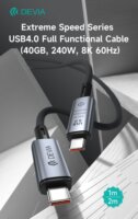 Devia Extreme Speed Series USB-C apa - USB-C apa Adat- és töltőkábel 240W 1m - Fekete