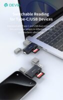 Devia Smart Series USB + Type-C Külső Memóriakártyaolvasó - Fekete
