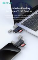 Devia Leopard Series USB + Type-C Külső Memóriakártyaolvasó - Fekete