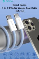 Devia Smart Series Woven USB-C apa - USB-C apa Adat- és töltőkábel 1m - Rózsaszín