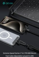 Devia Extreme Speed Series Woven USB-C apa - USB-C apa Adat- és töltőkábel 1.6m - Fekete