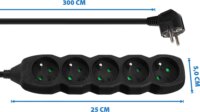 Esperanza ELK208K Hálózati elosztó 5 aljzatos 3m - Fekete