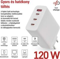 Emos V06G120 USB-A / 3x USB-C Hálózati Gyorstöltő Adapter 120W - Fehér