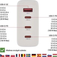 Emos V06G120 USB-A / 3x USB-C Hálózati Gyorstöltő Adapter 120W - Fehér