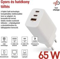 Emos V05G65 USB-A / 2x USB-C Hálózati Töltő Adapter 65W - Fehér