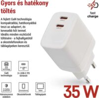 Emos V03G35 2x USB-C Hálózati Töltő Adapter 35W - Fehér