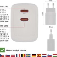 Emos V03G35 2x USB-C Hálózati Töltő Adapter 35W - Fehér
