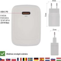 Emos V01G20 USB-C Hálózati Töltő Adapter 20W - Fehér