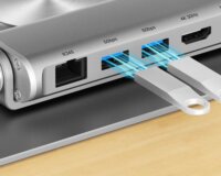 Unitek D1109B01 Állítható / Dönthető 17" Laptop Asztali Állvány + beépített USB HUB 100W - Ezüst