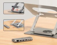 Unitek D1109B01 Állítható / Dönthető 17" Laptop Asztali Állvány + beépített USB HUB 100W - Ezüst