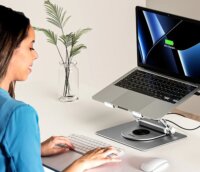 Unitek D1109B01 Állítható / Dönthető 17" Laptop Asztali Állvány + beépített USB HUB 100W - Ezüst