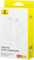 Baseus Superior USB-C apa - USB-C apa Adat- és töltőkábel 1m - Fehér