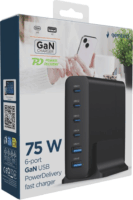 Gembird TA-UC-2A4C 2x USB-A / 4x USB-C Gan Hálózati Gyorstöltő Adapter 75W - Fekete