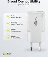 Goobay 75738 Dual USB-A / USB-C GaN Slim Hálózati Gyorstöltő Adapter Készlet 30W - Fehér (2 darabos)