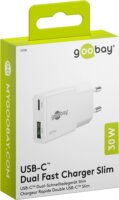 Goobay 75738 Dual USB-A / USB-C GaN Slim Hálózati Gyorstöltő Adapter Készlet 30W - Fehér (2 darabos)